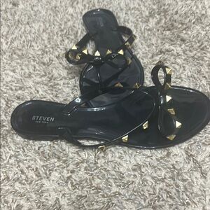 Steve Madden Black Sandals with Gold Studs